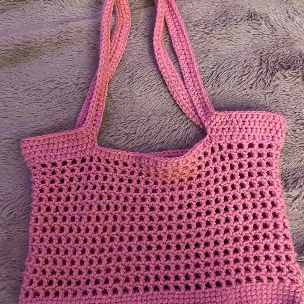 Elegant Pink Crochet Tote Bag